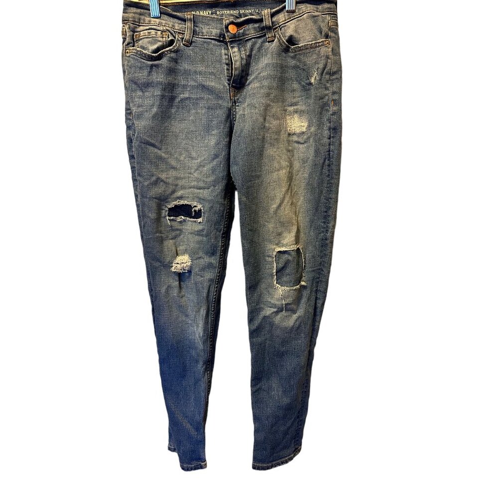 🍒 2/$20 🍒 Women's Boyfriend Skinny Jeans sz 4 with Distressed Patched Holes